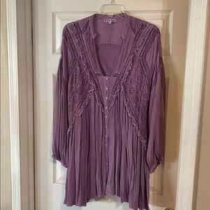 Attic Salt Button Up Tunic Dress in Lilac